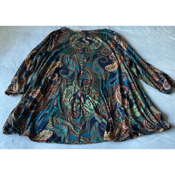 Splensive Woman Long Sleeve Pull Over Navy Blue Top Tunic Paisley Flower 3XL - Picture 7 of 7